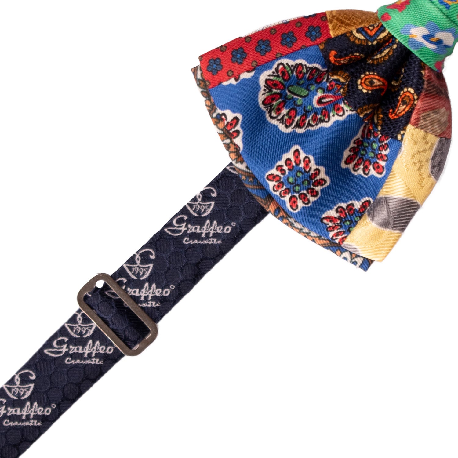 Papillon Annodato Patchwork Stampa di Seta Fantasia Multicolor PATCH1038 Made in Italy Graffeo Cravatte Pre-Tied