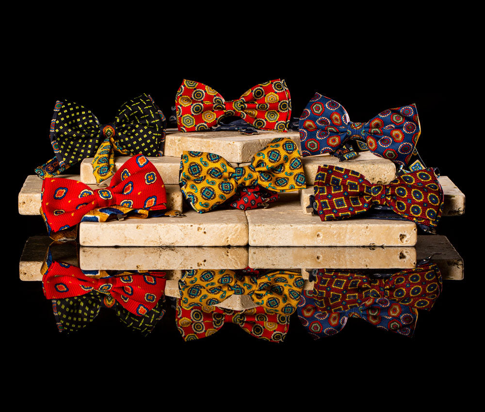 Silk Self-Tie Mini Bow Tie, micropattern, Handmade in Italy