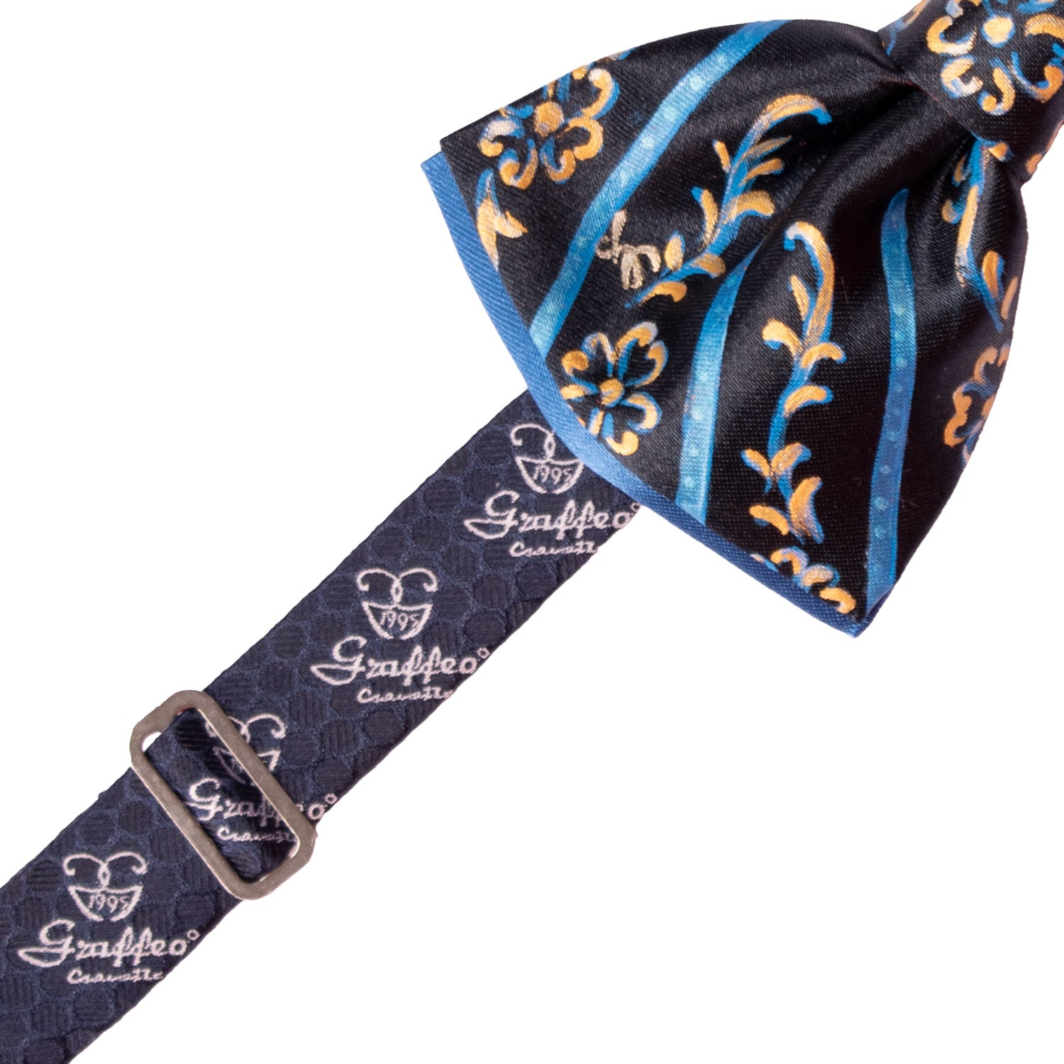 Papillon Siciliano Sartoriale Blu Dipinto a Mano by Giovanna Perricone PS168 Made in Italy Graffeo Cravatte Pre-Tied