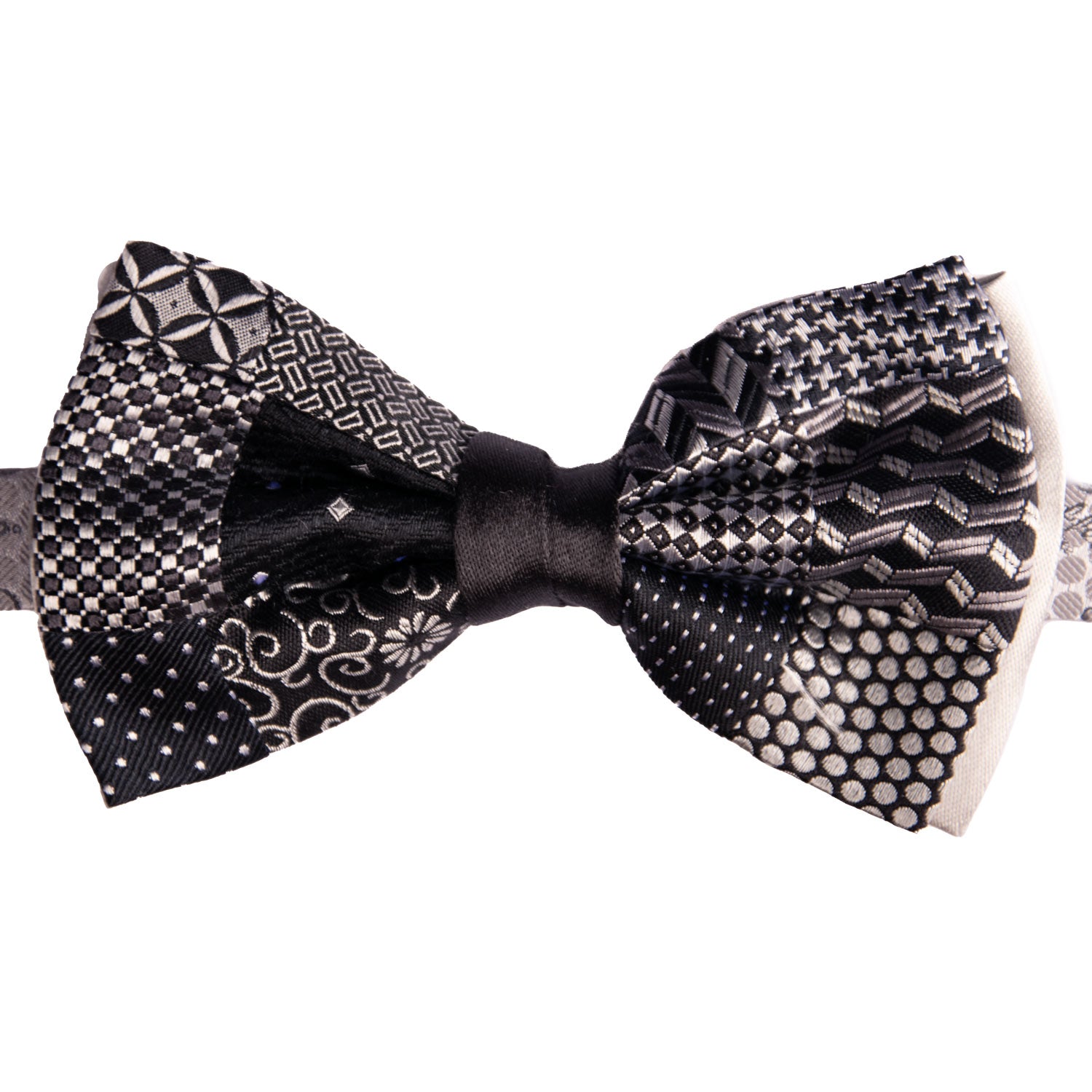 Papillon Uomo Patchwork da Cerimonia di Seta Nero Grigio Argento Made in Italy Graffeo Cravatte