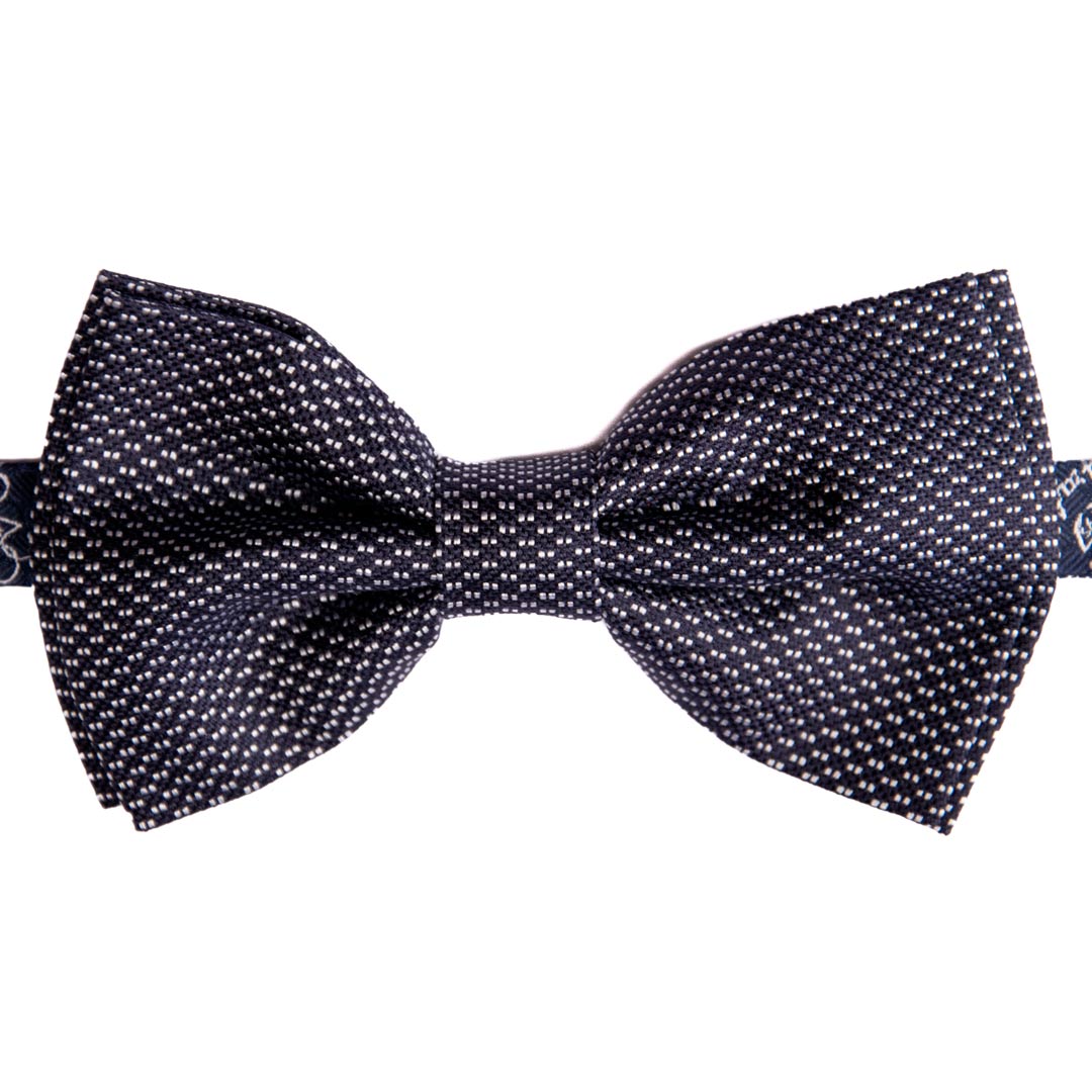 Man Blue Ceremony Silk Pre-Tied Bow Tie Silver Grey Pattern PYPap1082