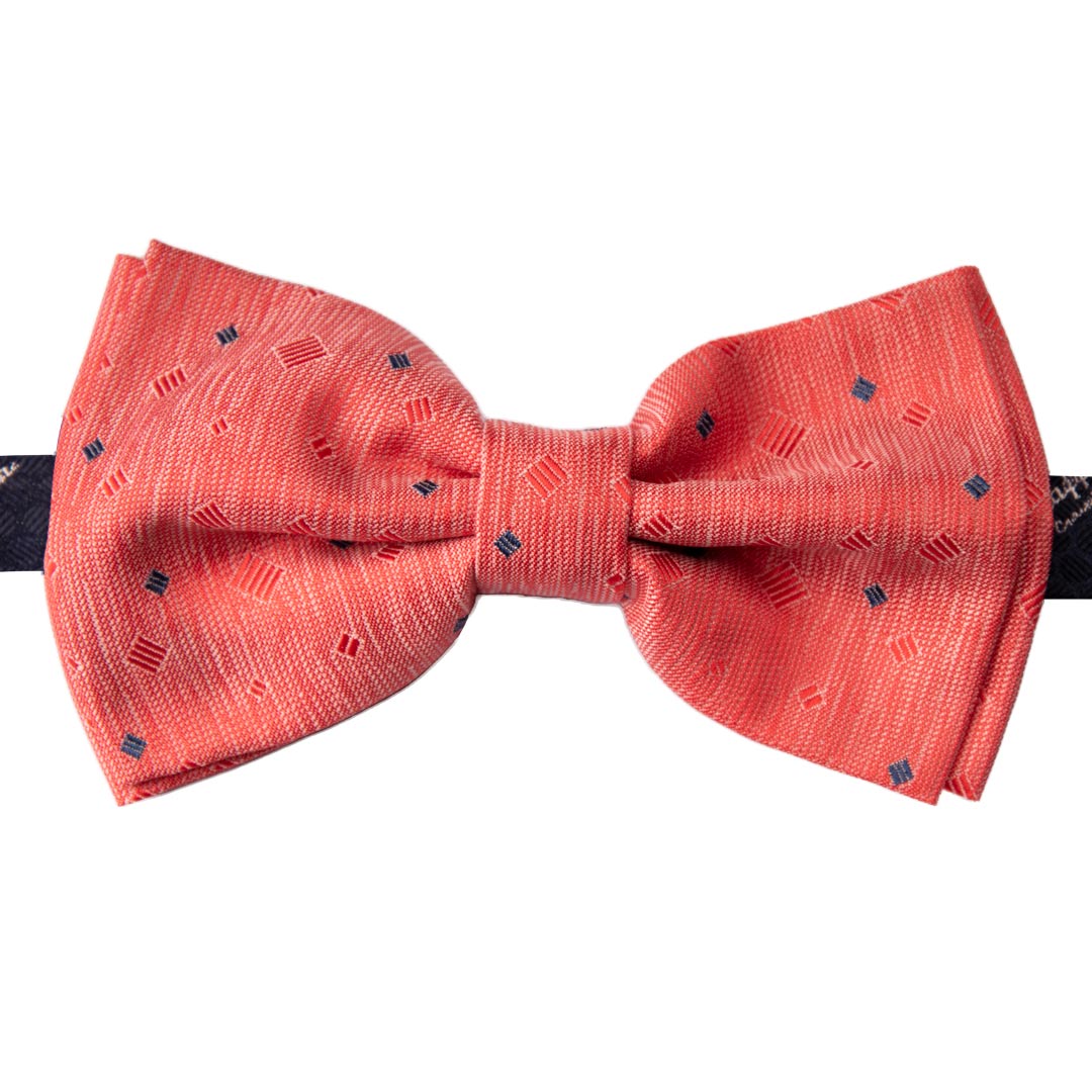 Man Coral Red Silk Pre Tied Bow Tie Blue Avio Pattern Pap1015