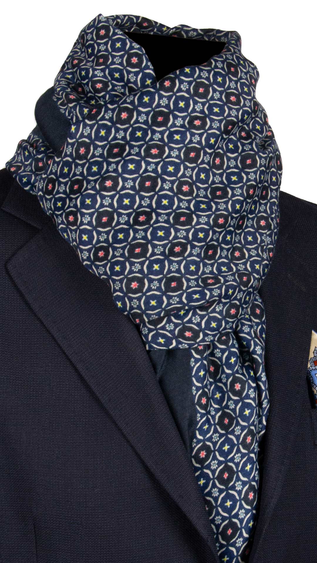 Sciarpa-Pashmina-di-Lana-Blu-Navy-Fantasia-Multicolor- SC18