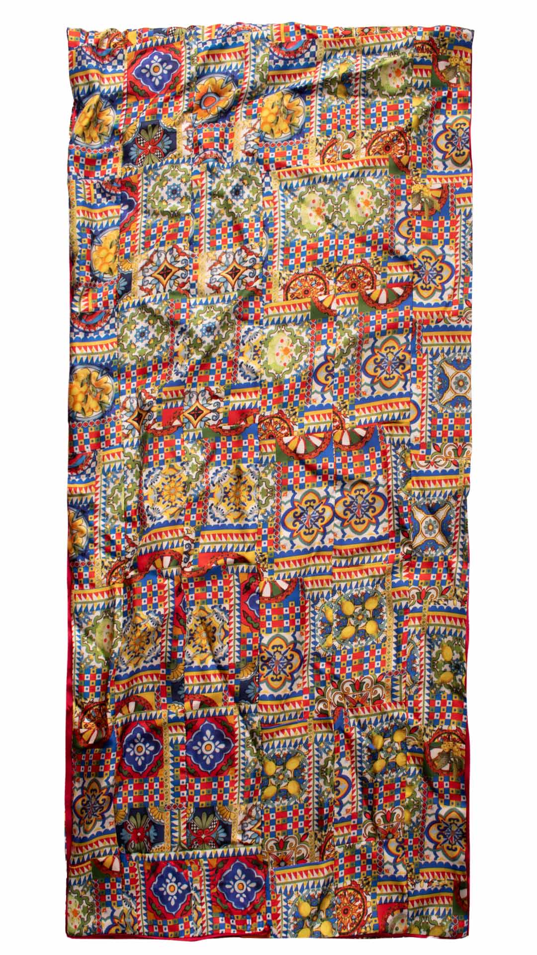 Sciarpa Siciliana Patchwork in Twill di Seta Stampata con Maioliche Siciliane e Limoni Made in Italy Graffeo Cravatte Intera