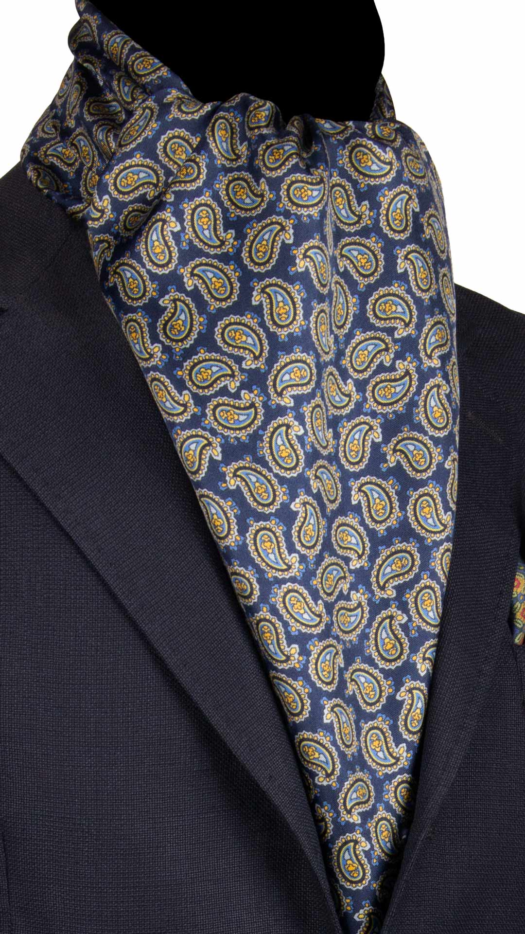 Sciarpa-ad-una-Foglia-di-Seta-Blu-Paisley-Giallo-Celeste-SF25
