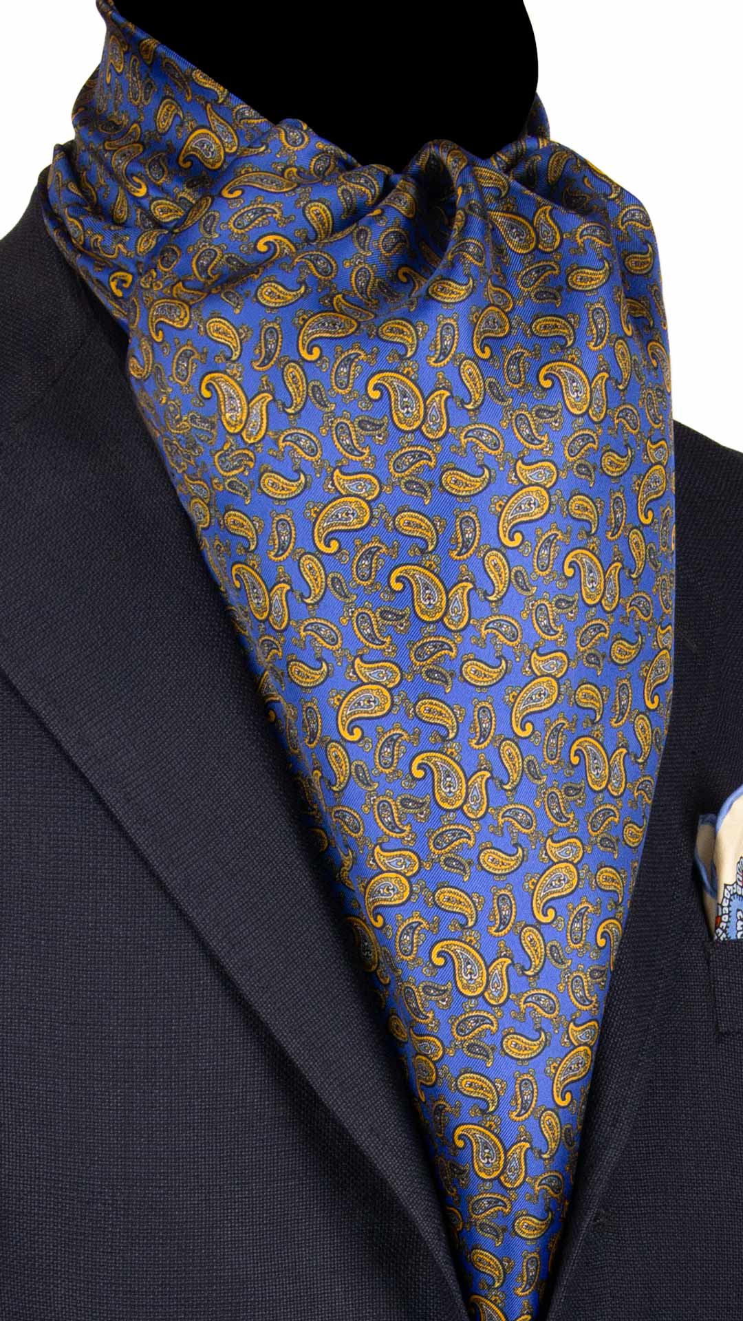 Sciarpa-ad-una-Foglia-di-Seta-Bluette-Paisley-Giallo-Celeste-Bianco-SF62
