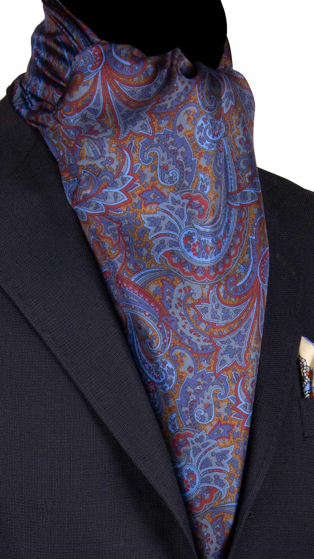 Sciarpa-ad-una-Foglia-di-Seta-Grigia-Paisley-Multicolor-SF50
