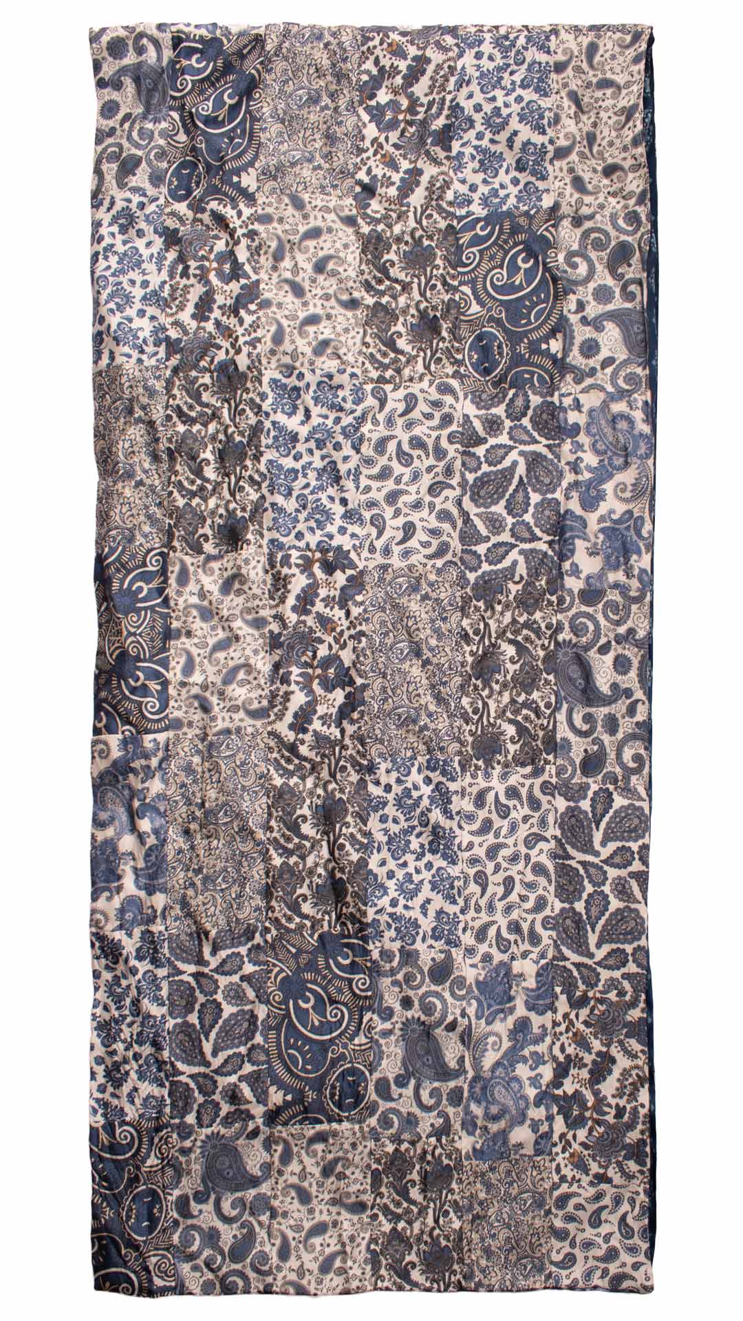 Sciarpa di Seta Bianca Patchwork Paisley Celeste Beige Made in Italy Graffeo Cravatte Intera