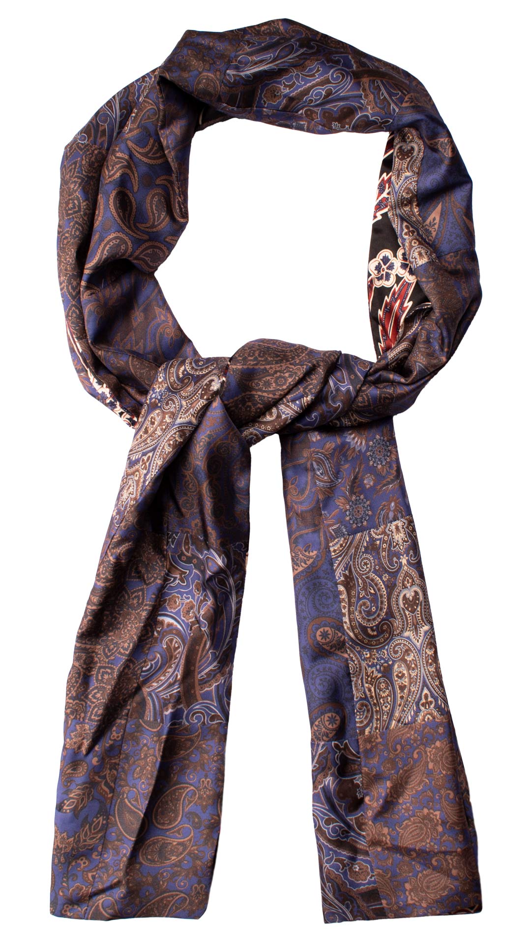 Sciarpa di Seta Bluette Patchwork Paisley Marrone Celeste Made in Italy Graffeo Cravatte Anello