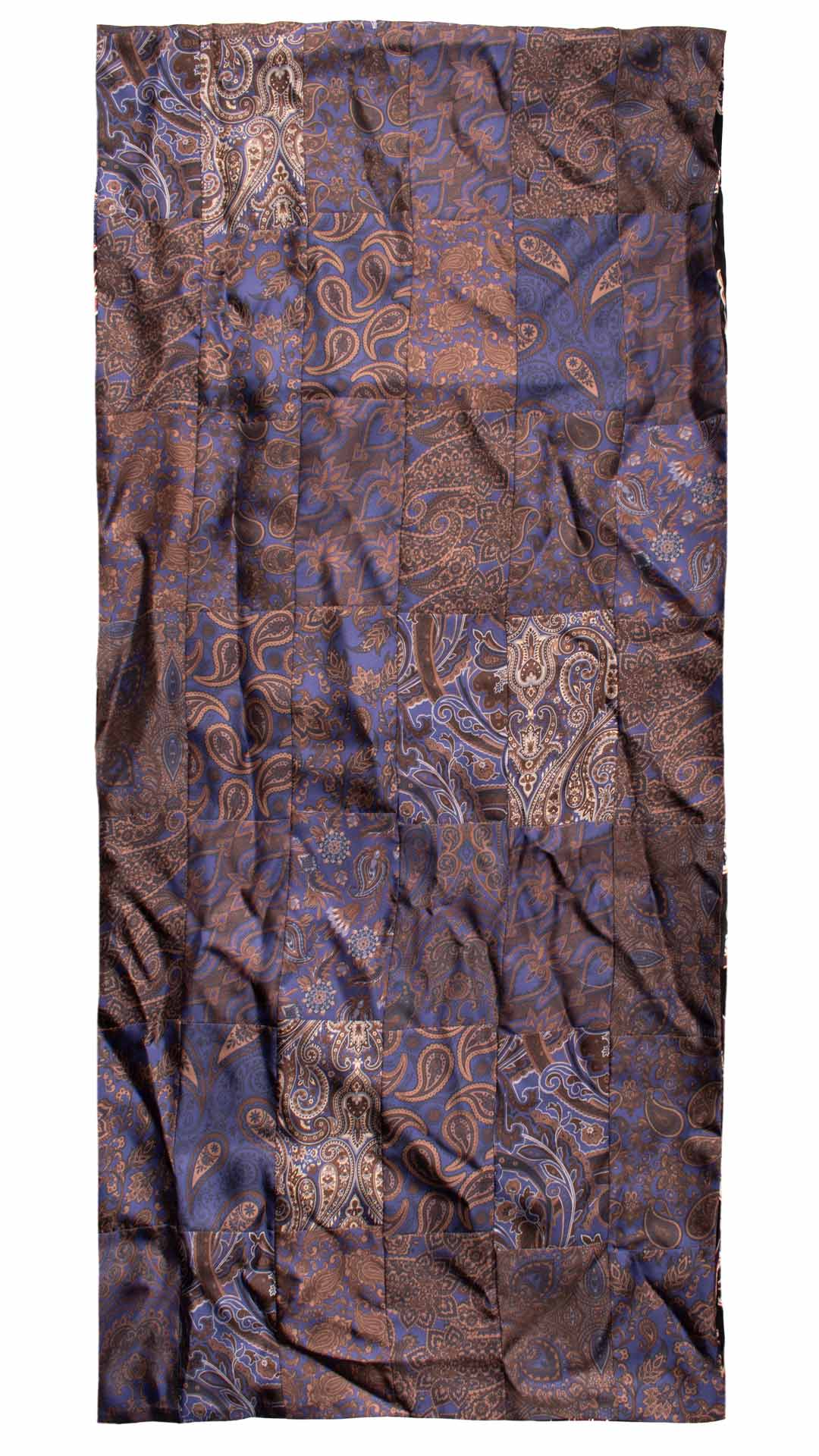 Sciarpa di Seta Bluette Patchwork Paisley Marrone Celeste Made in Italy Graffeo Cravatte Intera