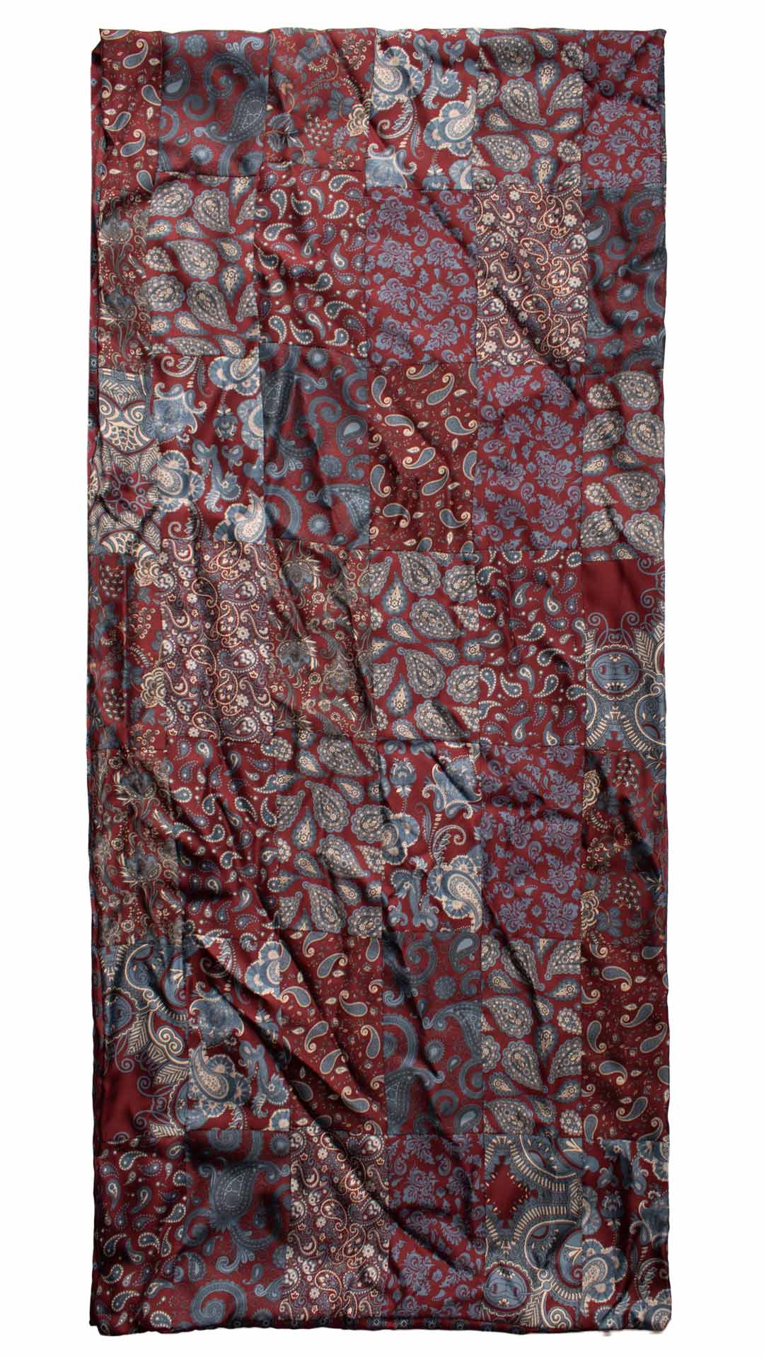 Sciarpa di Seta Bordeaux Patchwork Paisley Celeste Bianco Made in Italy Graffeo Cravatte Intera