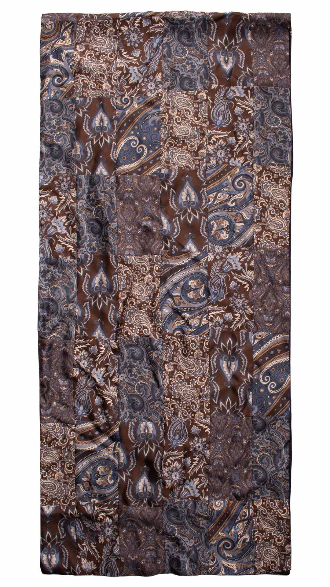 Sciarpa di Seta Marrone Patchwork Paisley Celeste Bianco Made in Italy Graffeo Cravatte Intera