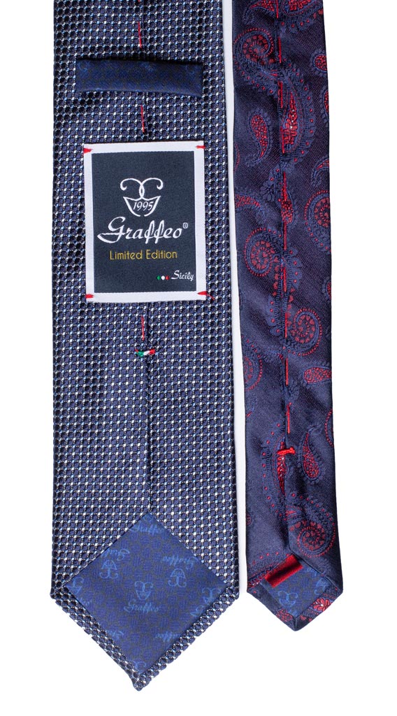 Cravatta Blu Fantasia Grigia Nodo in Contrasto Bluette Made in Italy Graffeo Cravatte Pala