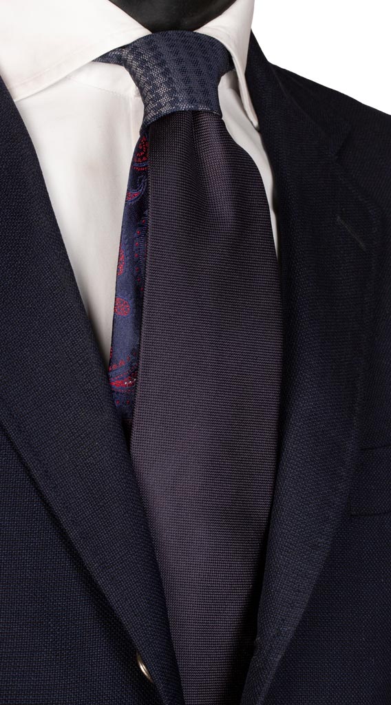 Cravatta Blu Nodo in Contrasto Pied de Poule Grigio Blu Made in Italy Graffeo Cravatte