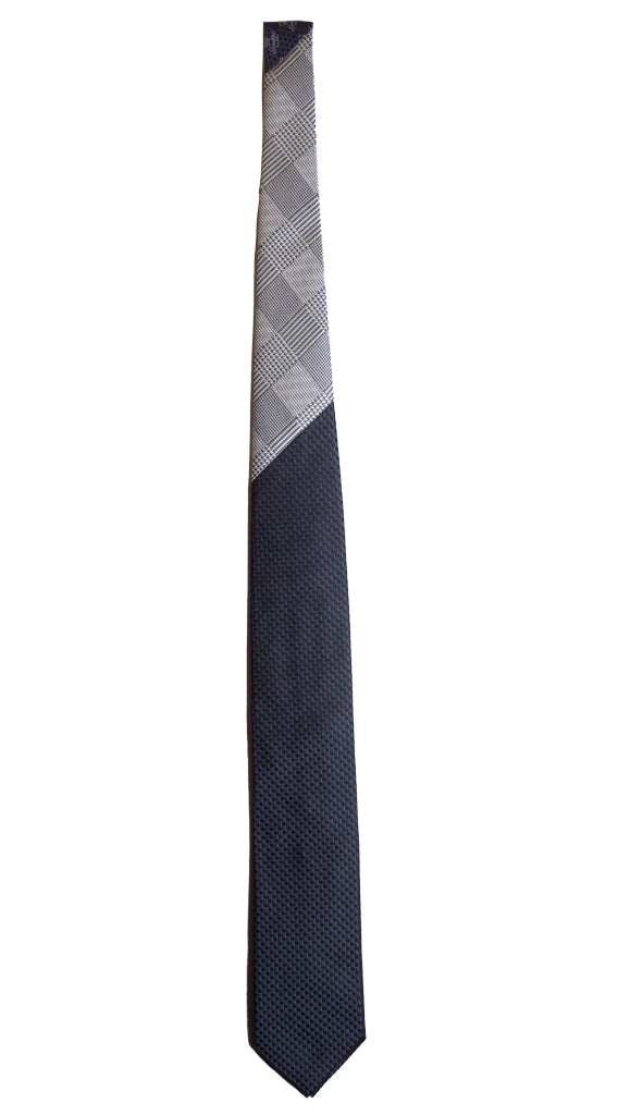 Cravatta Grigio Blu Nodo in Contrasto Principe di Galles Blu Bianco Made in Italy Graffeo Cravatte Intera