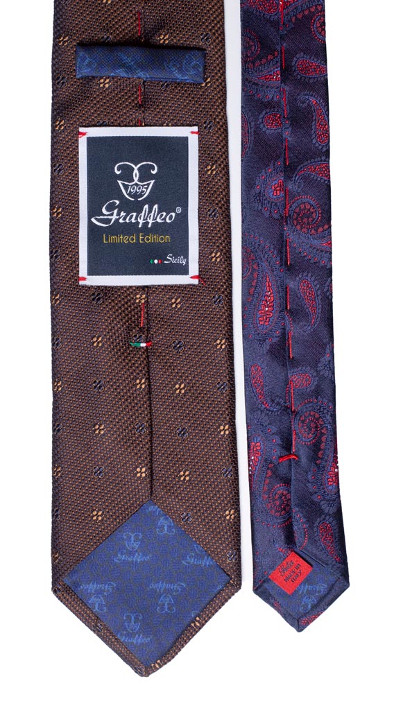 Cravatta Marrone Fantasia Blu Nodo in Contrasto Color Cammello Made in Italy Graffeo Cravatte Pala