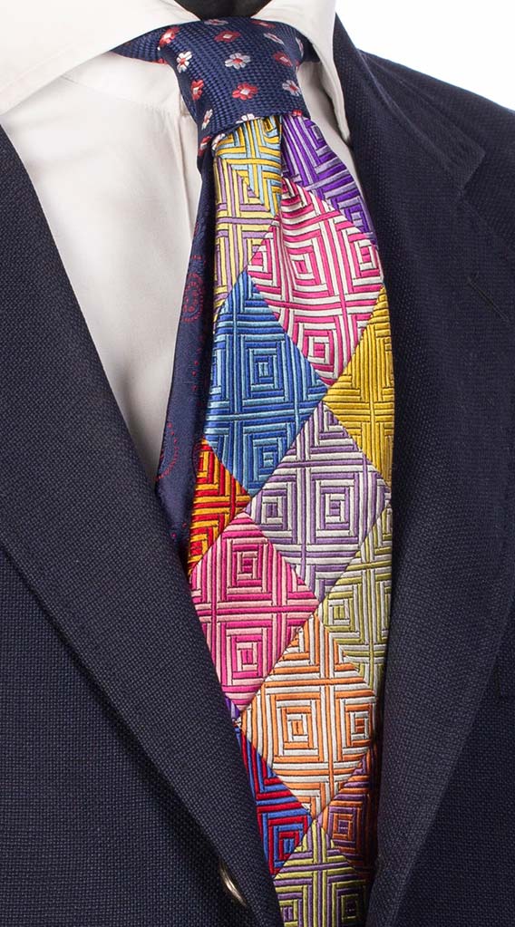 Cravatta Mosaico Patchwork di Seta Multicolor Made in Italy Graffeo Cravatte