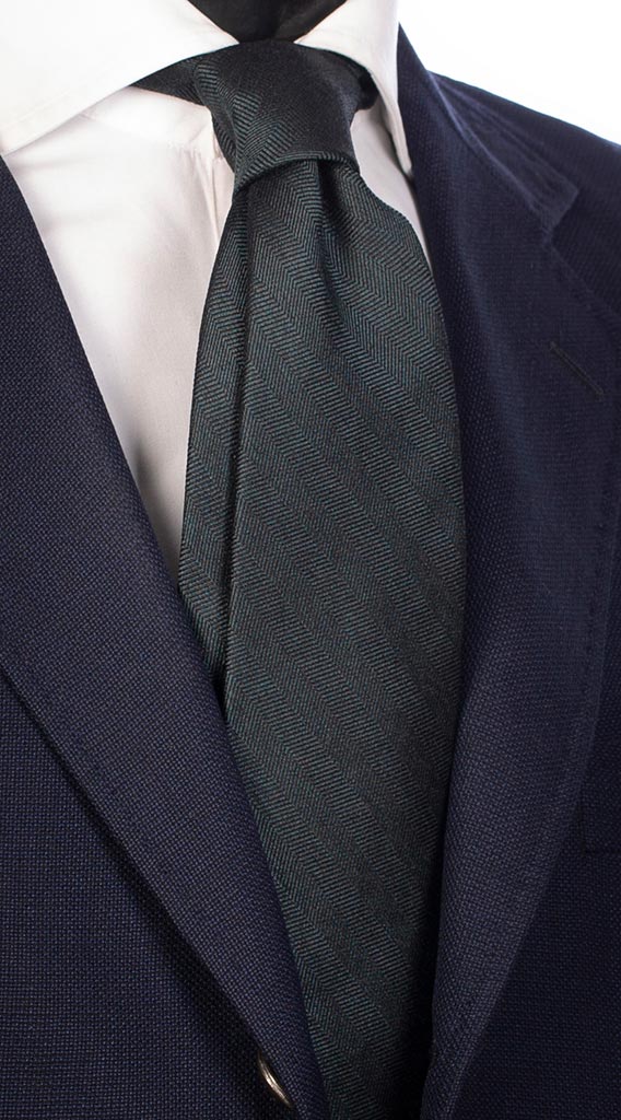 Cravatta Uomo Verde Inglese Con Fantasia Lisca di Pesce Tono Su Tono Made in Italy Graffeo Cravatte