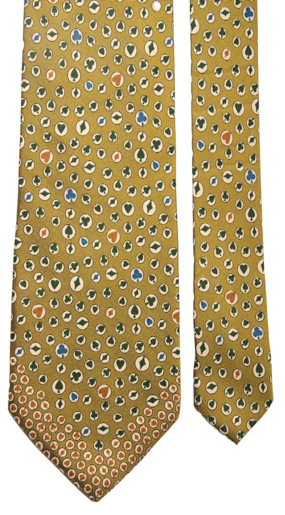 Cravatta Vintage in Twill di Seta Verde Oliva Fantasia Carte Da Poker Made in Italy Graffeo Cravatte Pala
