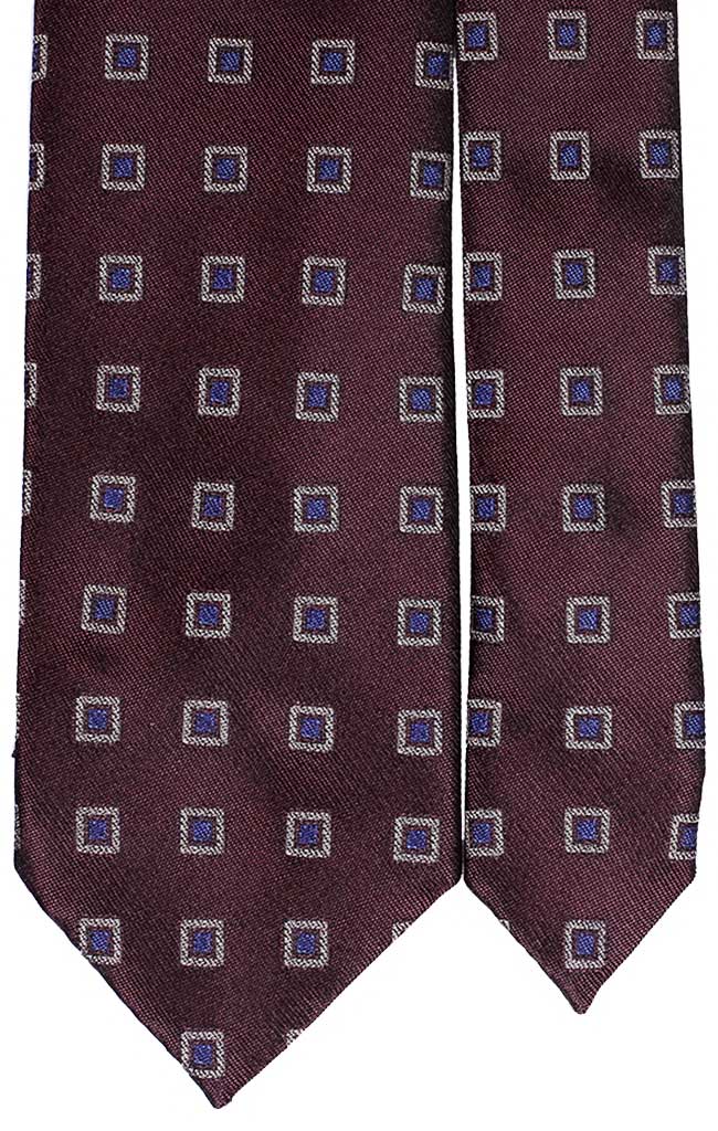 Cravatta di Seta Bordeaux Scuro Fantasia Bluette Beige Made in Italy Graffeo Cravatte Pala